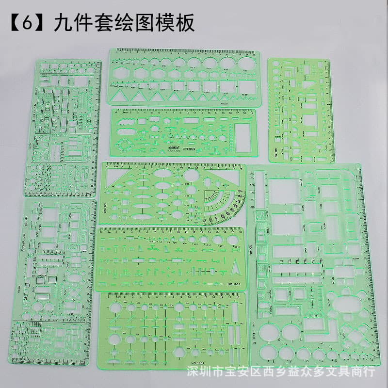 Cross-Border Drawing Template Ruler Set Foreign Trade Neutral Amazon Best-Selling Drafting Ruler Plastic Multi-Function Design Drawing Ruler