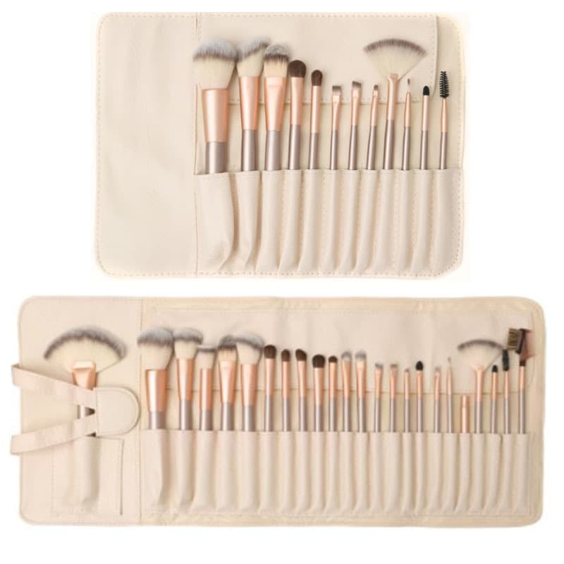 Creamy White 18/12 Piece Fan-shaped Makeup Brush Set Champagne Color Cosmetic Tools Synthetic Bristles