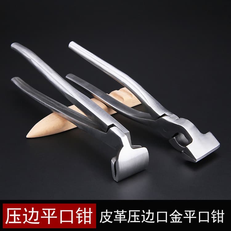 Women's bag making tools, including curved-head clamps, frame-fitting pliers, and bird-beak pliers.