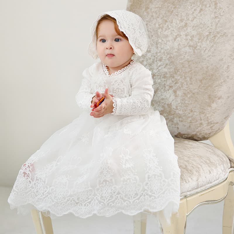Amazon Cross-border Children's Long Christening Dress for Baby Girls Infant Wedding Gown Christening Dress