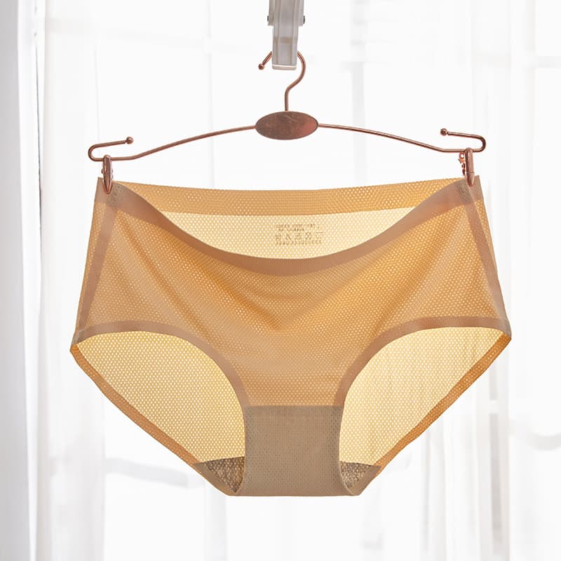 Breathable Mesh Ice Silk Seamless Underwear for Women Solid Color Mid-Waist Women's Briefs Comfortable Butt Lift Seamless Underwear for Women