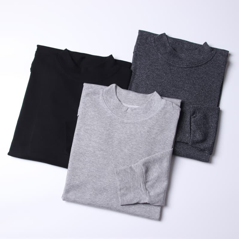 Men's pure cotton thermal underwear, high-neck ribbed stretch thermal underwear, middle-aged and elderly long-sleeved top, solid color sweater, all-cotton thickened