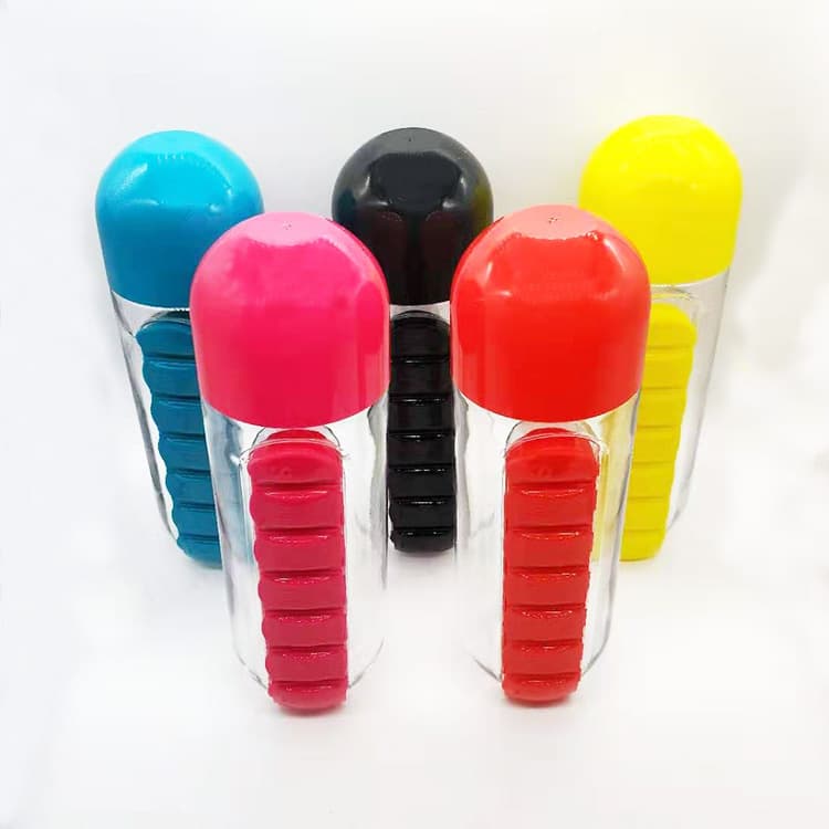 Creative Cup Lid Portable Pill Box Outdoor Easy Carry Water Bottle Pill Cup Pill Box Water Bottle