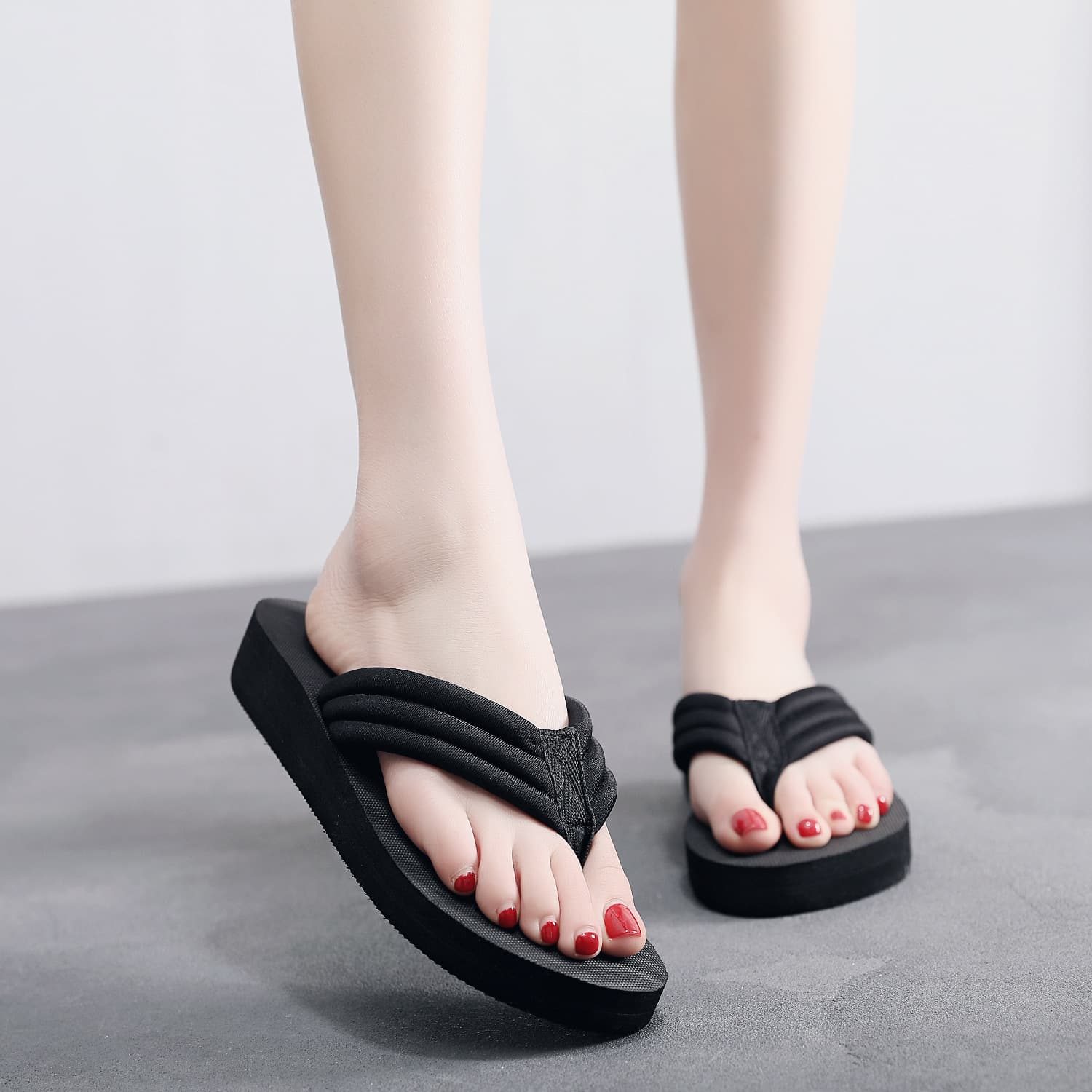 Summer New 3cm Handmade DIY Flip Flops Women's Canvas Strap Beach Shoes Clip Angle Slippers Flat Sandals