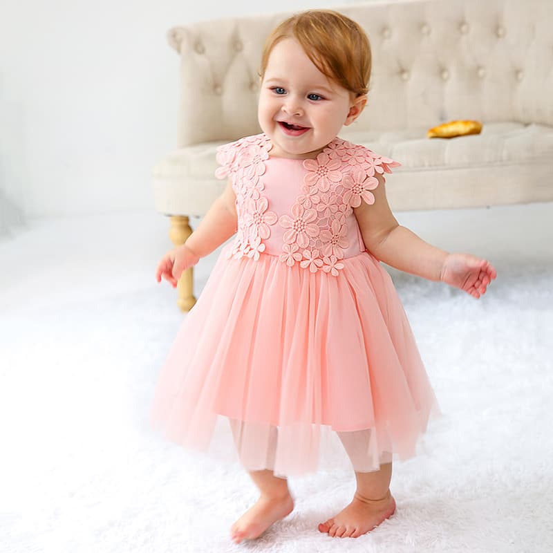 Princess Birthday Full Moon Baby Girl Dress Wedding Dress Children's Clothing Korean Style Lace Satin Fabric Cotton Lining