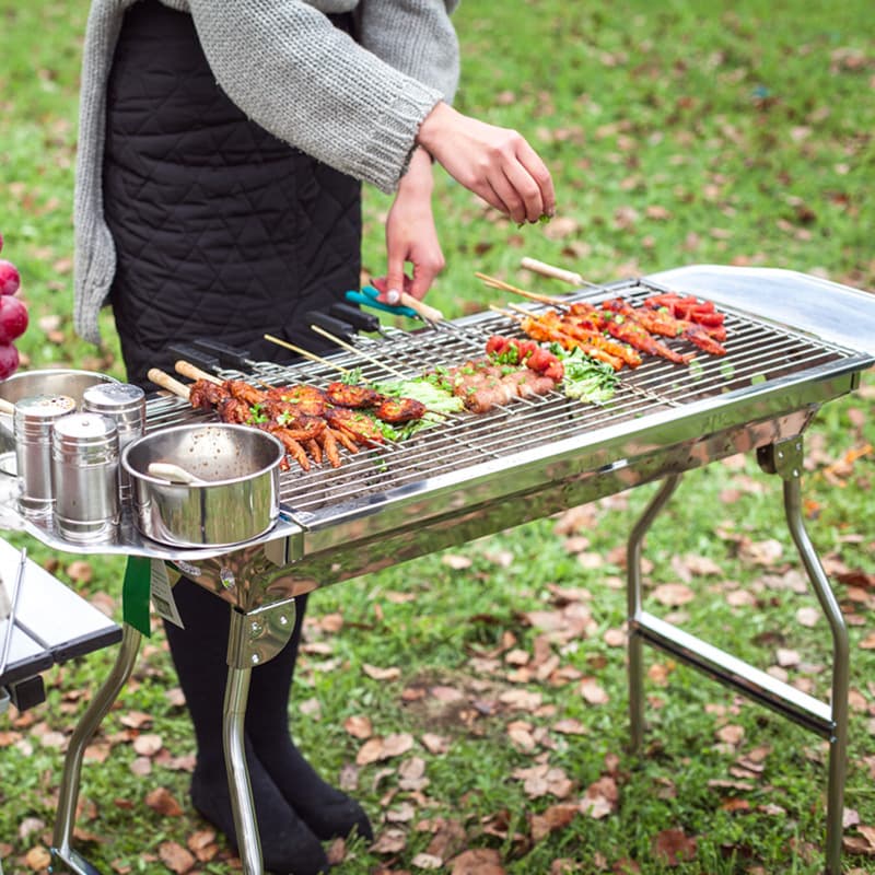 Large Outdoor Stainless Steel BBQ Grill Portable Folding Home Use Carbon Roasting Oven Easy Carry Barbecue Stove