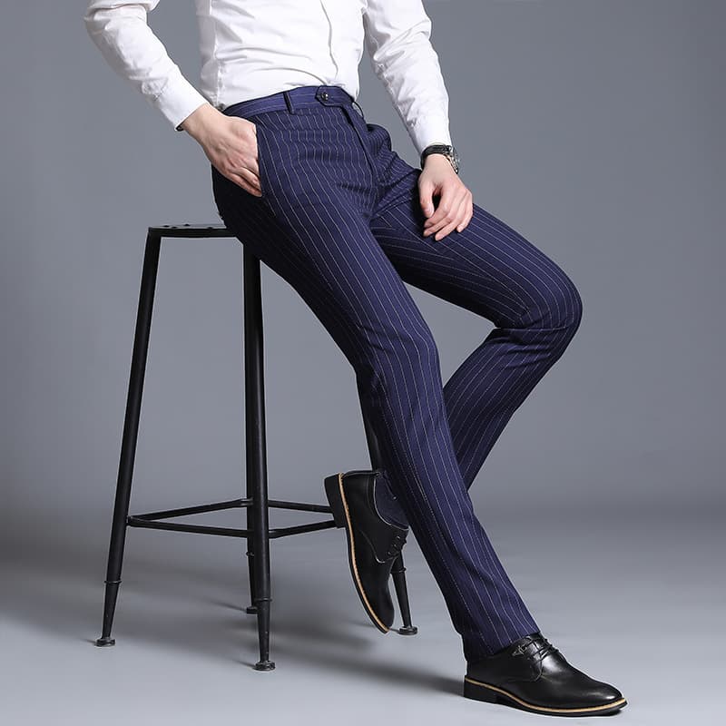 Seasonal Stock Slim Fit Fashion Men's Dress Pants, Striped Trousers, Factory Direct Wholesale