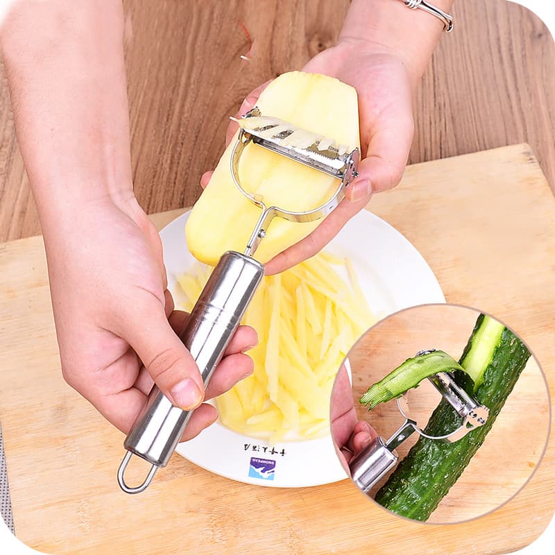 Stainless steel smiley face peeler, multi-functional double-headed fruit peeler, vegetable peeler, kitchen gadget