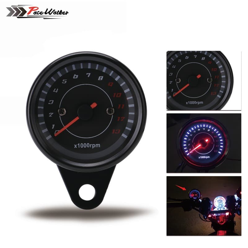 New Motorcycle Tachometer with LED Backlight, Universal Vehicle Metal Speedometer Gauge for Night Driving