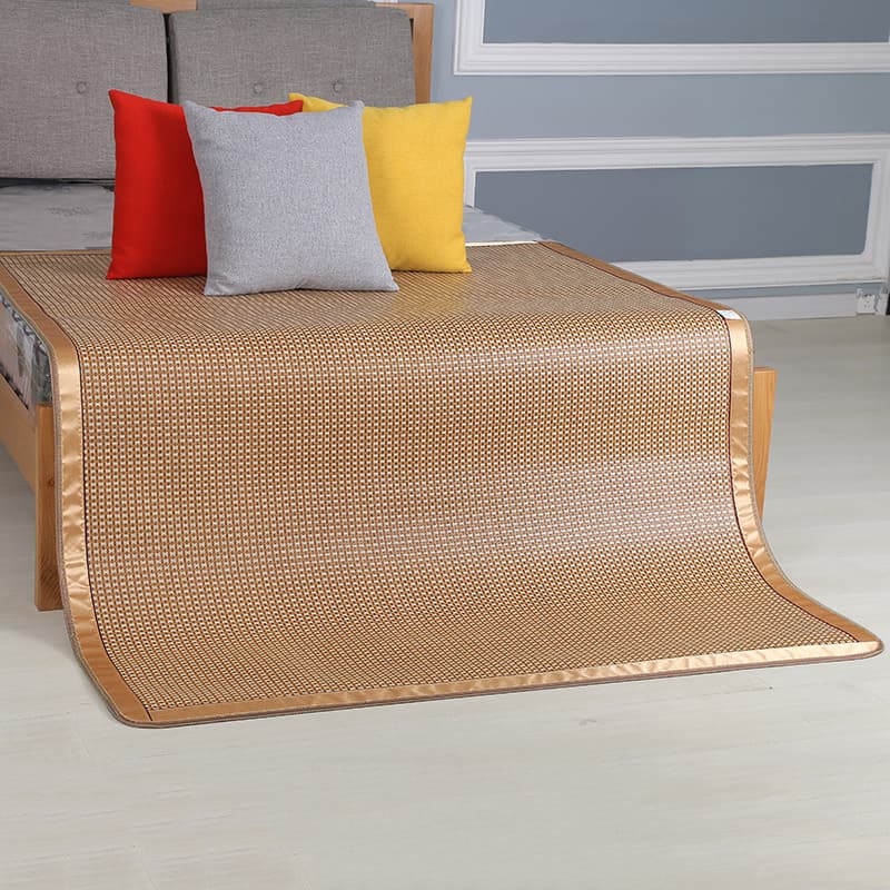 Manufacturer Wholesale Double Bed Ice Silk Cooling Mat Student Rattan Mat 1.5/1.8m Three-Piece Set Foldable Corn Double-Sided Rattan Mat