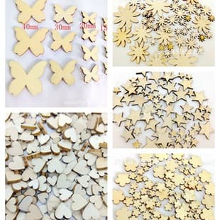 Heart Wood Chips, Large and Small Five-Pointed Stars, Butterflies, Wooden Craft DIY Accessories, Birthday Prediction Props