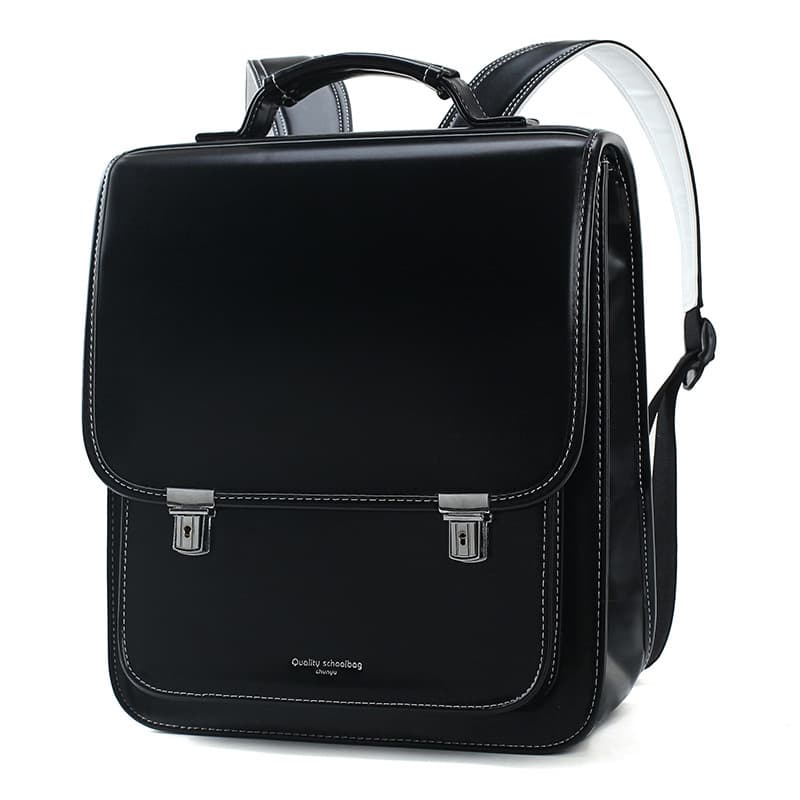 Elementary School Student Backpack Leather Waterproof Japanese Style Box Backpack Ergonomic Spine Protection Boys Girls Kids Trolley School Bag