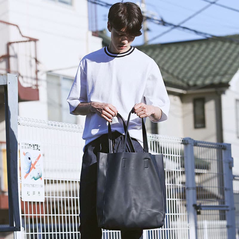 Men's Large Capacity Tote Bag Versatile Leather Commuting Handbag Women's Single Shoulder Bag Tote