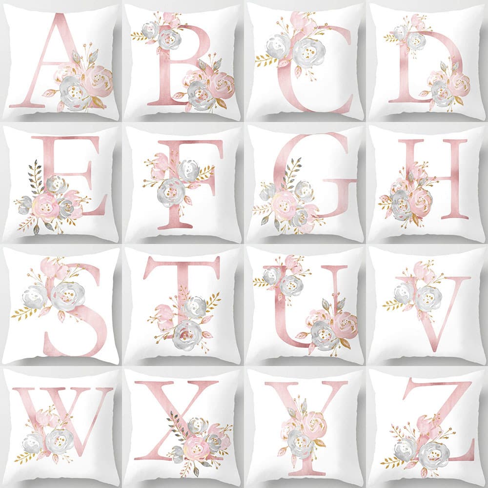 Creative Pink Simple 26 English Letters Peach Skin Velvet Pillowcase Car Sofa Cushion Customizable