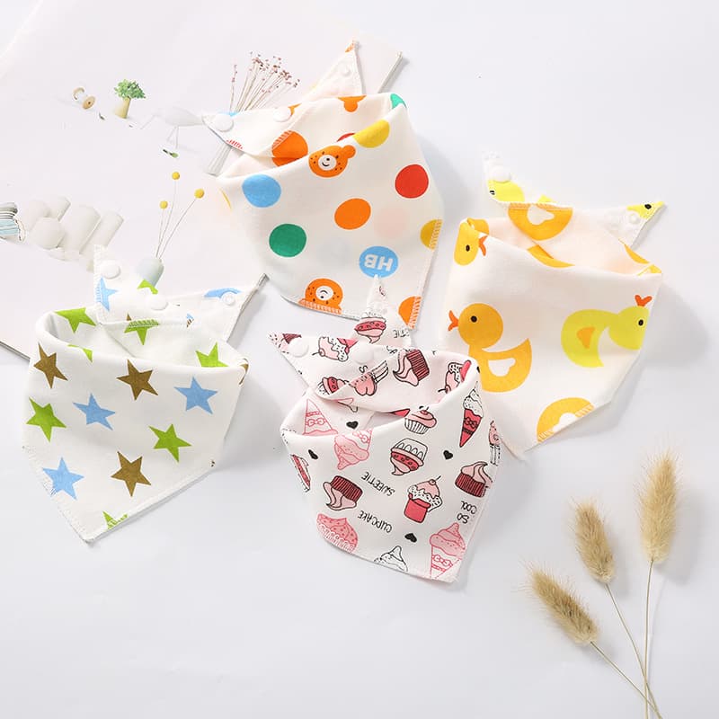 Muyingdao Children's Double-Layer Cotton Triangle Drool Bib, Infant Drool Bib with Snap Buttons, Cartoon Baby Bib Wholesale