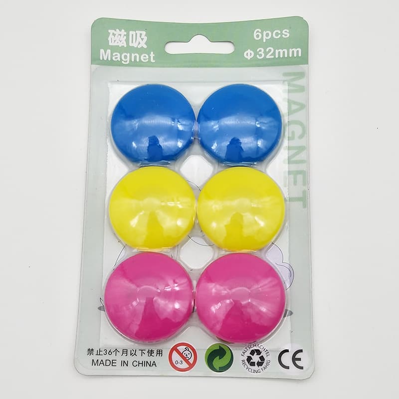 Manufacturer Wholesale Magnetic Particles Plastic Office Magnetic Buttons Round 6-Card Pack Whiteboard Blackboard Magnetic Buttons 32mm