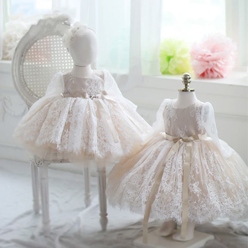 Girls Wedding Dress Puffy Sleeve Long Dress Princess Style Children's Formal Wear Korean Version Cotton Polyester Lining