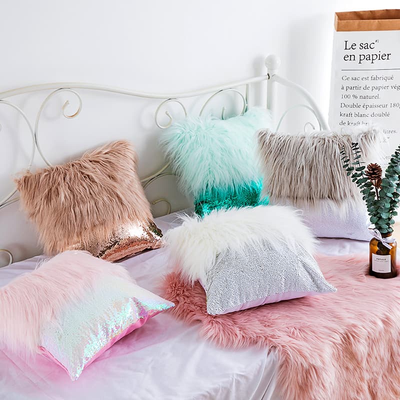 New long plush sequin spliced pillow Internet celebrity ins style living room sofa pillow European style cushion cross-border hot sale