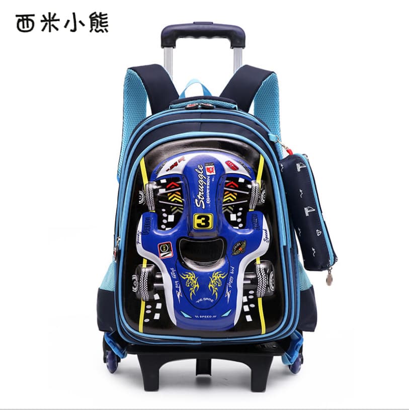Waterproof Oxford Cloth Elementary School Student Backpack with Pull Rod Car 3D Unisex Detachable Anti-Exhaust Double Shoulder Bag