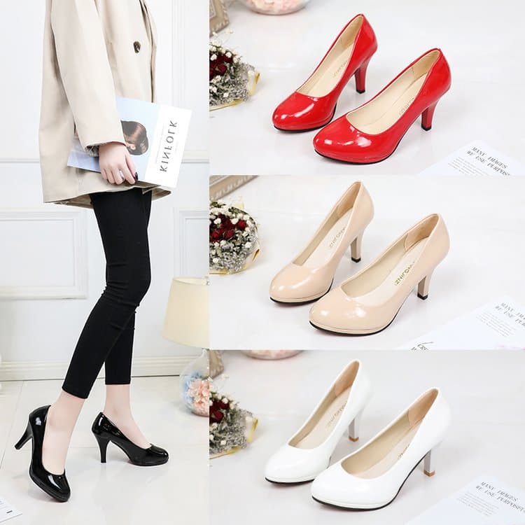 2025 Spring/Summer Round-Toe Women's Shoes, Large Size, Chunky Heel, Platform White Red Wedding Shoes, Women's High Heels, Stiletto Heel, Flats