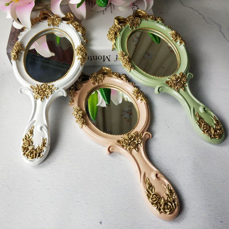 Vintage European and American Handmade Hairbrush Round Roller Hair Styling Handle Mirror In Stock
