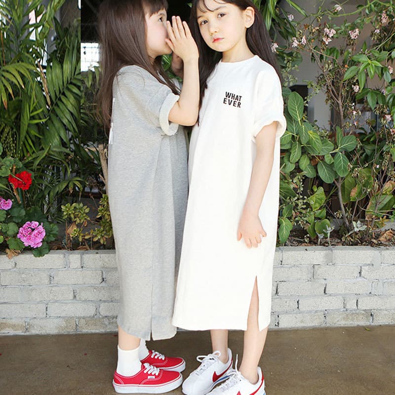 Girls' Casual Sporty Short Sleeve Dress Korean Style Mother Daughter Matching Cotton Sweatshirt Skirt for Spring Summer Autumn