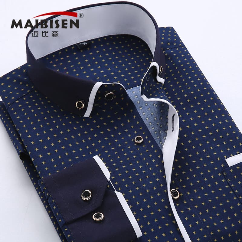 Foreign trade men's clothing factory supply business casual men's shirt printing thin youth slim long-sleeved shirt dropshipping