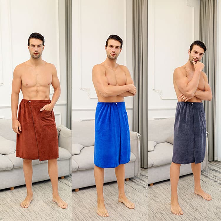Wholesale Men's Bath Wrap Skirt Wearable Towel, Drop Shipping Cross-Border Microfiber Quick-Dry Bath Skirt