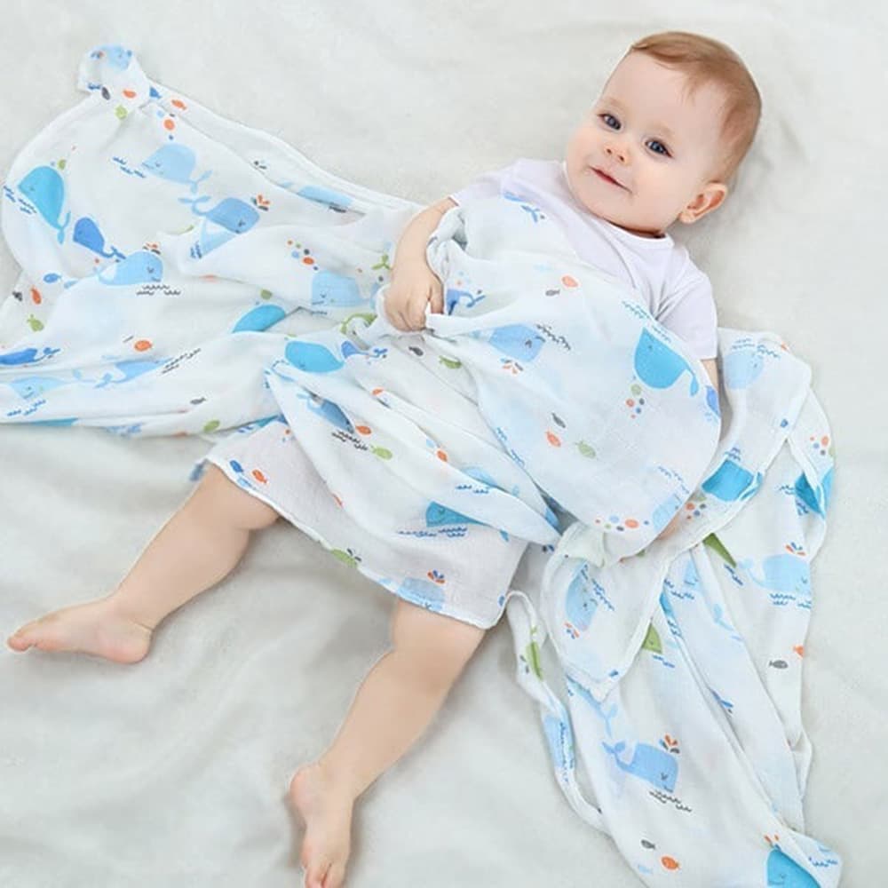 Muslin Cartoon Baby Soft Gauze Swaddle Wrap, Cotton Infant Bath Towel