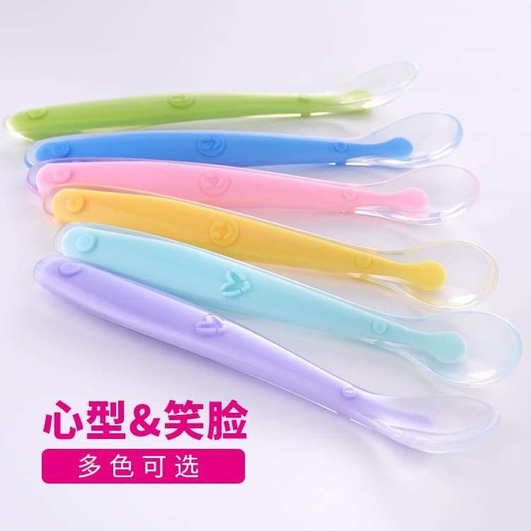Baby silicone spoon, children's training spoon, baby feeding silicone soft head spoon, safety soft spoon, factory direct sales
