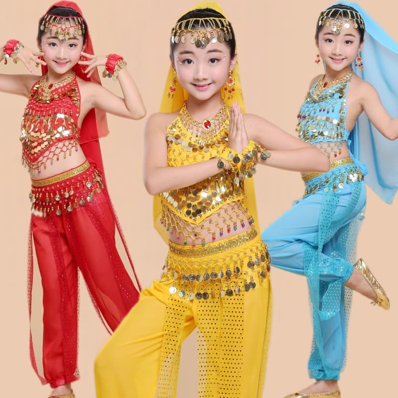 Children's Indian dance costumes, children's Xinjiang dance performance costumes, girls' belly dance costumes, and toddler's ethnic dance costumes