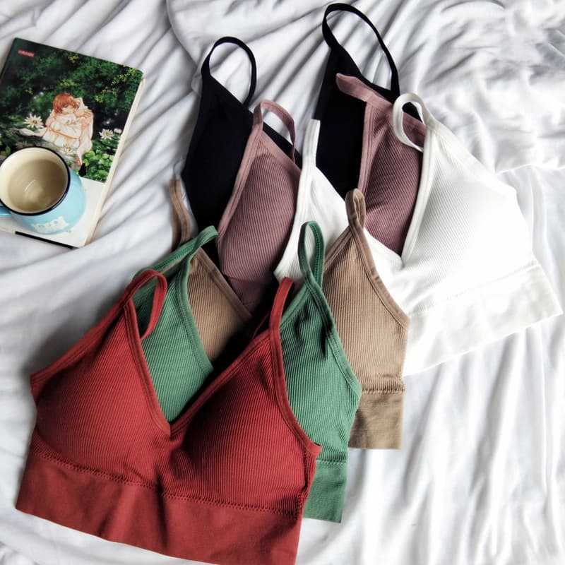 New Large U-Shaped Ribbed Back Bra Women Teen Bra French Removable Triangle Cup Sexy Small Bust Camisole Bra