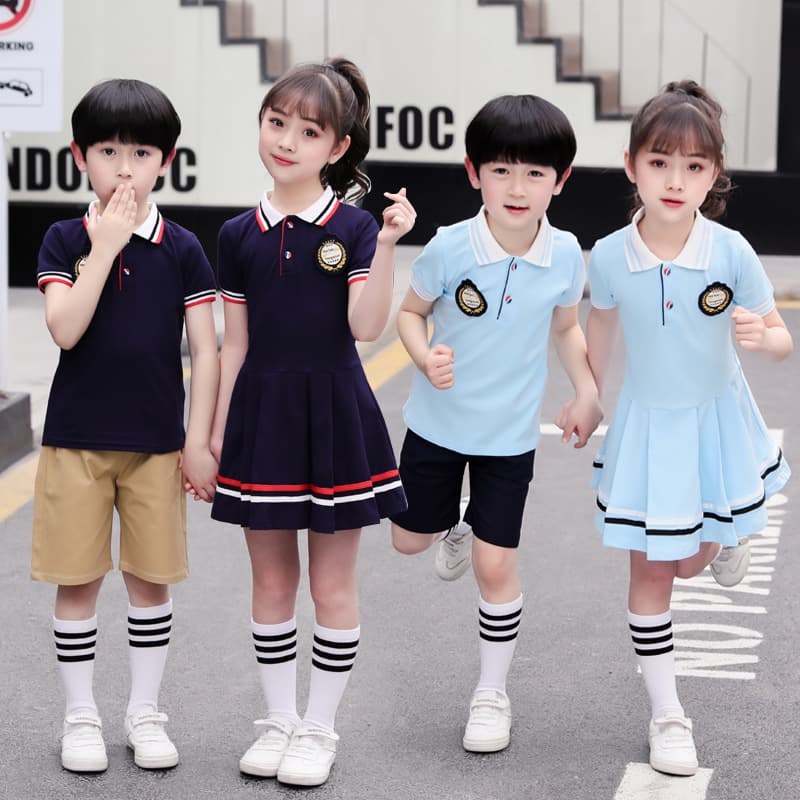New girl's dress primary school student short-sleeved school uniform class uniform summer boy suit kindergarten uniform class uniform performance
