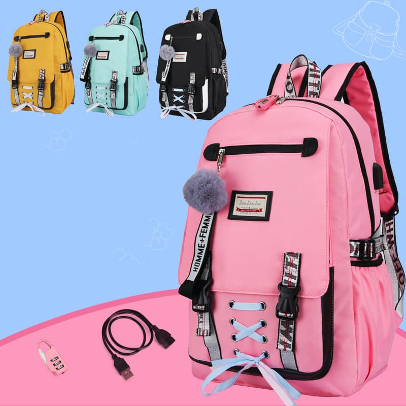 Cross-border Youth Travel Casual Backpack for Middle School Students, USB Charging Travel Backpack