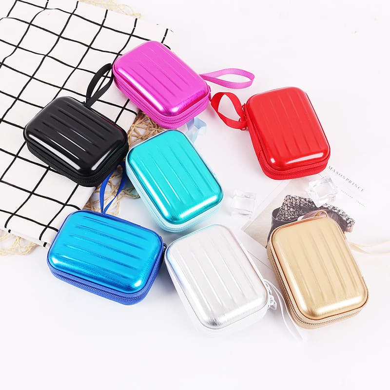 Creative Square Tinplate Coin Purse Mini Cartoon Zipper Cable Organizer Bag Earphone Keychain Small Wallet