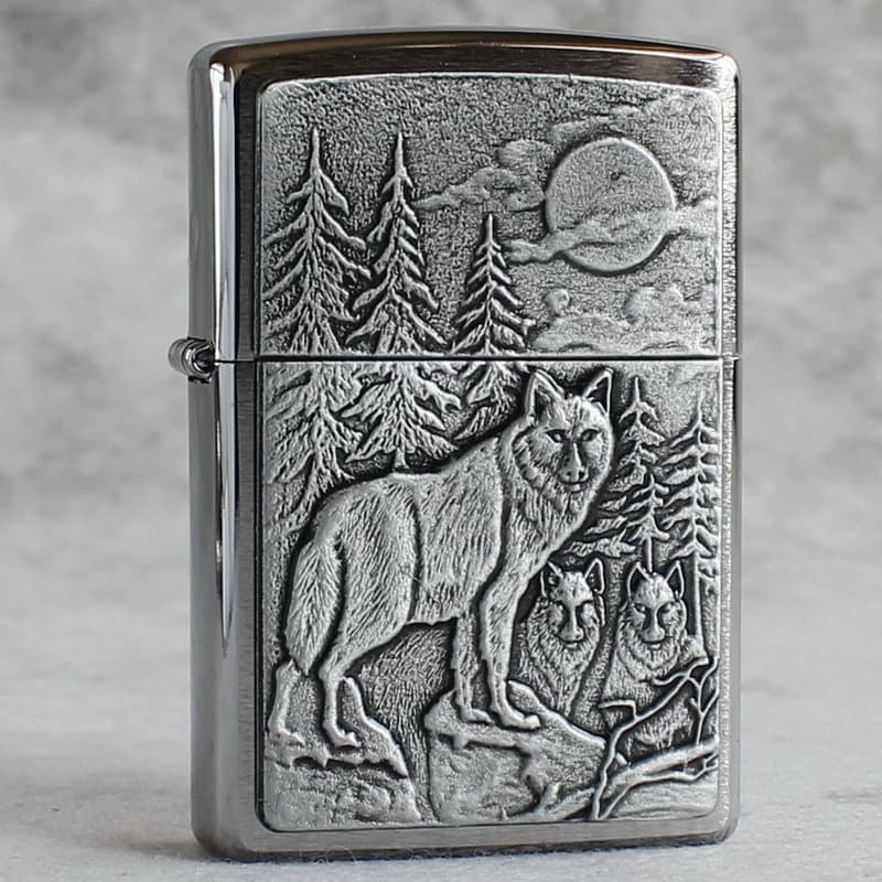 ZIPPO windproof kerosene lighter classic brushed chrome seal Timberwolf 20855