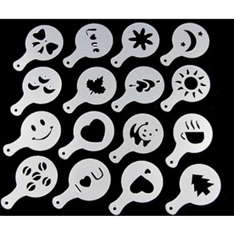 38g Gross Weight Coffee Milk Foam Spray Template Plastic Latte Art Mold Coffee Printing Model Cake Mold 16-Piece Set