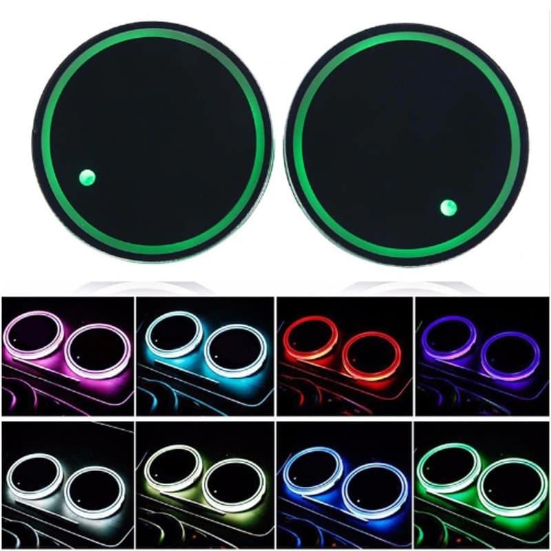 LED Car Glowing Cup Mat USB Charging 7-Color Anti-Slip Cup Mat Car Interior Ambient Light