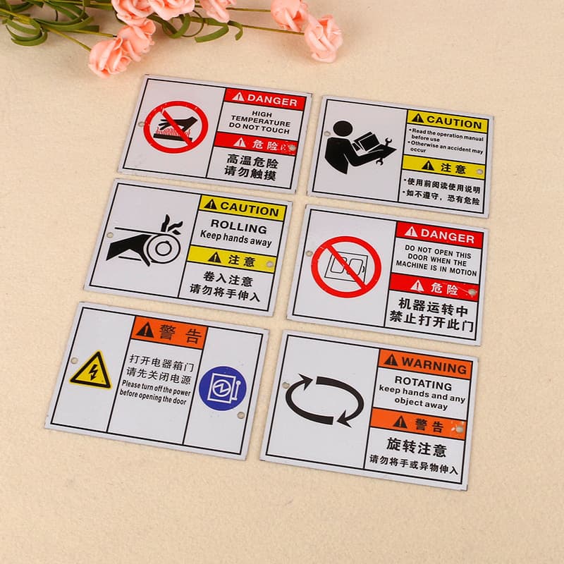 Signage UV stamped high-gloss aluminum sign safety warning equipment stainless steel printable logo wholesale logo sticker nameplate