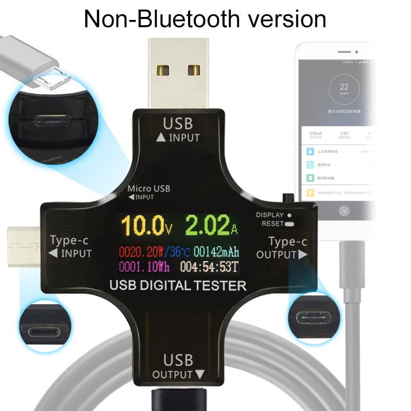 Color Screen Usb Voltage Current Meter Type-c Pd Tester Power Meter Bluetooth Communication Version Instrument Measurement Tool