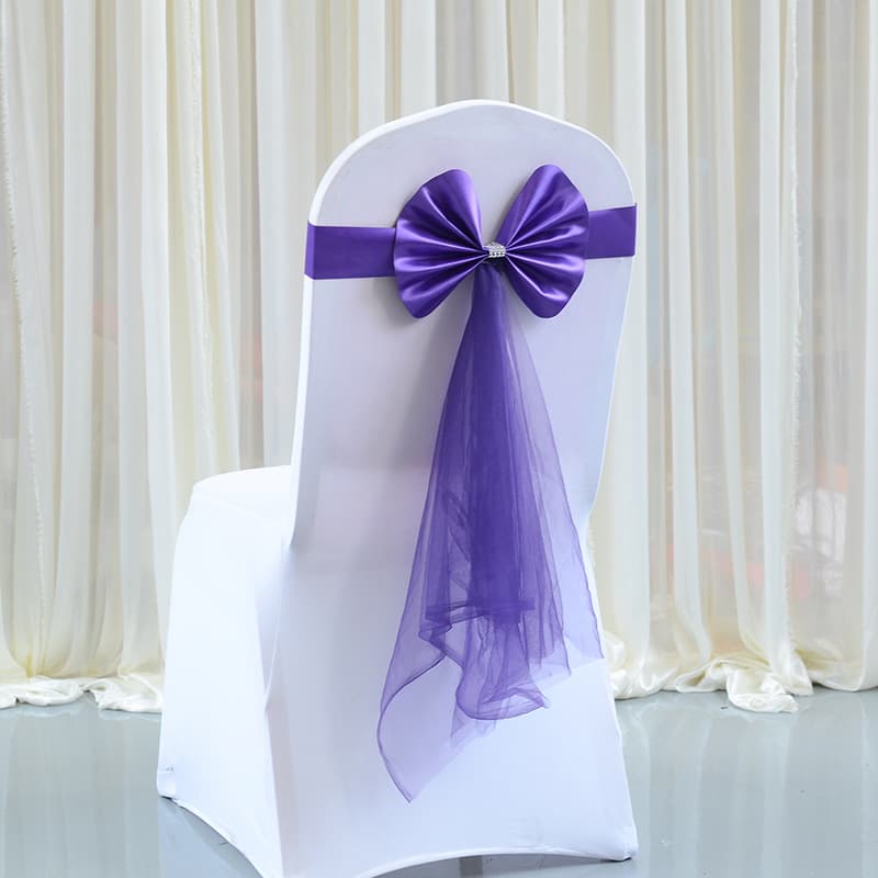 Elastic pre-tied wedding bow back flower with mesh gauze streamer decoration, Christmas tie