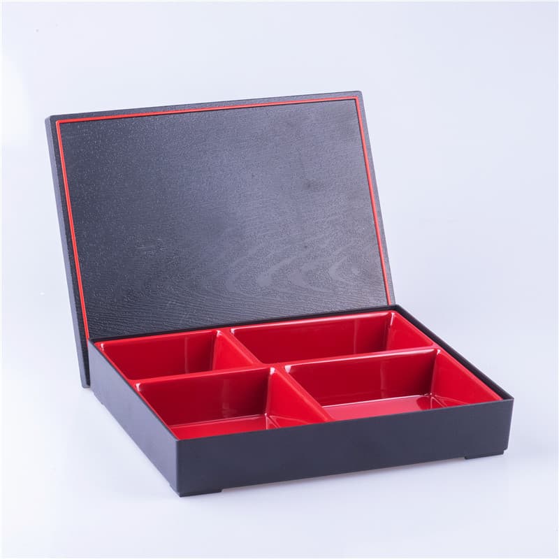 Four-grid new high-temperature-resistant rectangular Japanese-style lunch box, express delivery box, business package meal delivery box, wood grain cover