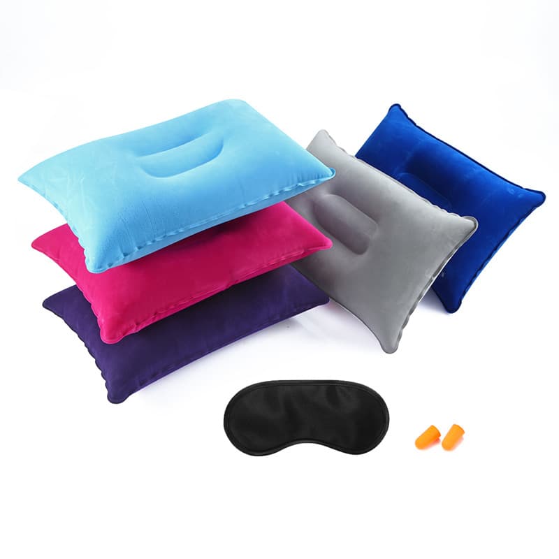 Outdoor inflatable pillow portable travel pillow adult neck support cushion flocked press inflatable pillow three-piece set wholesale