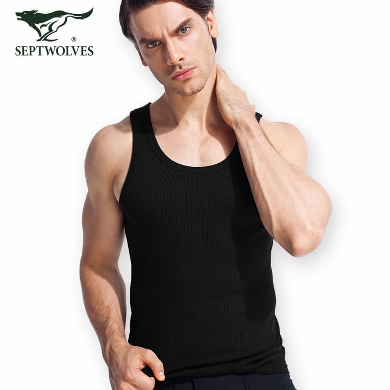 7-Pocket Men's Pure Cotton Vest Spring Summer Thin Strap Pattern Full Cotton Sports Breathable Moisture-Wicking Base Vest