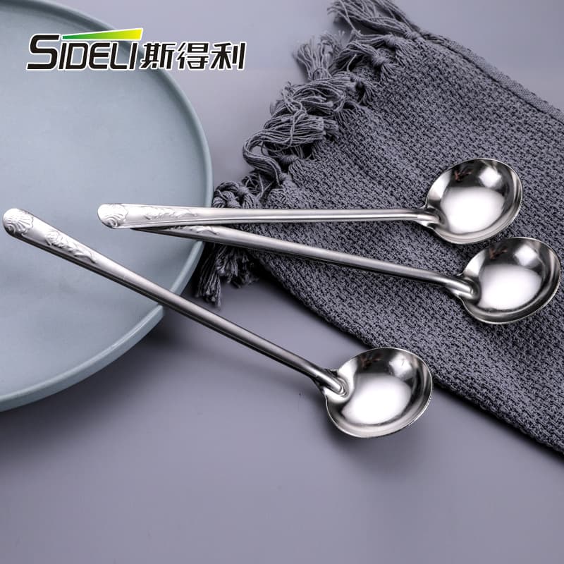 Stainless Steel Long Handle Oil Spoon Soup Spoon Round Spoon Thickened Deepened Extended Handle Household Dessert Spoon