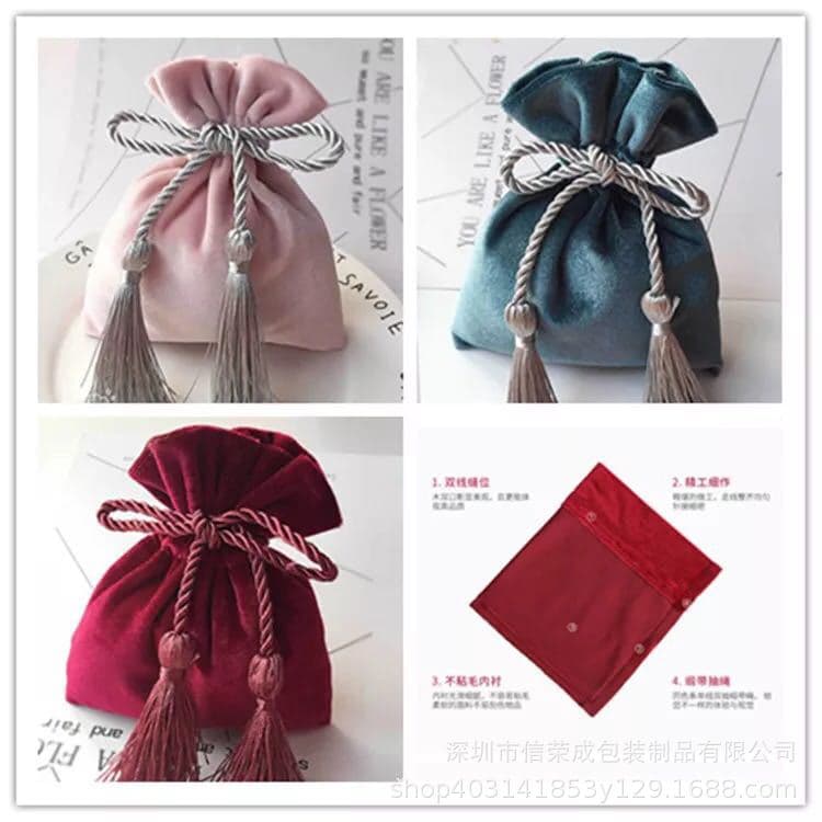 Flannel bag perfume essence multi-color ready stock Dubai perfume flannel packaging bag tassel gift flannel bag manufacturer