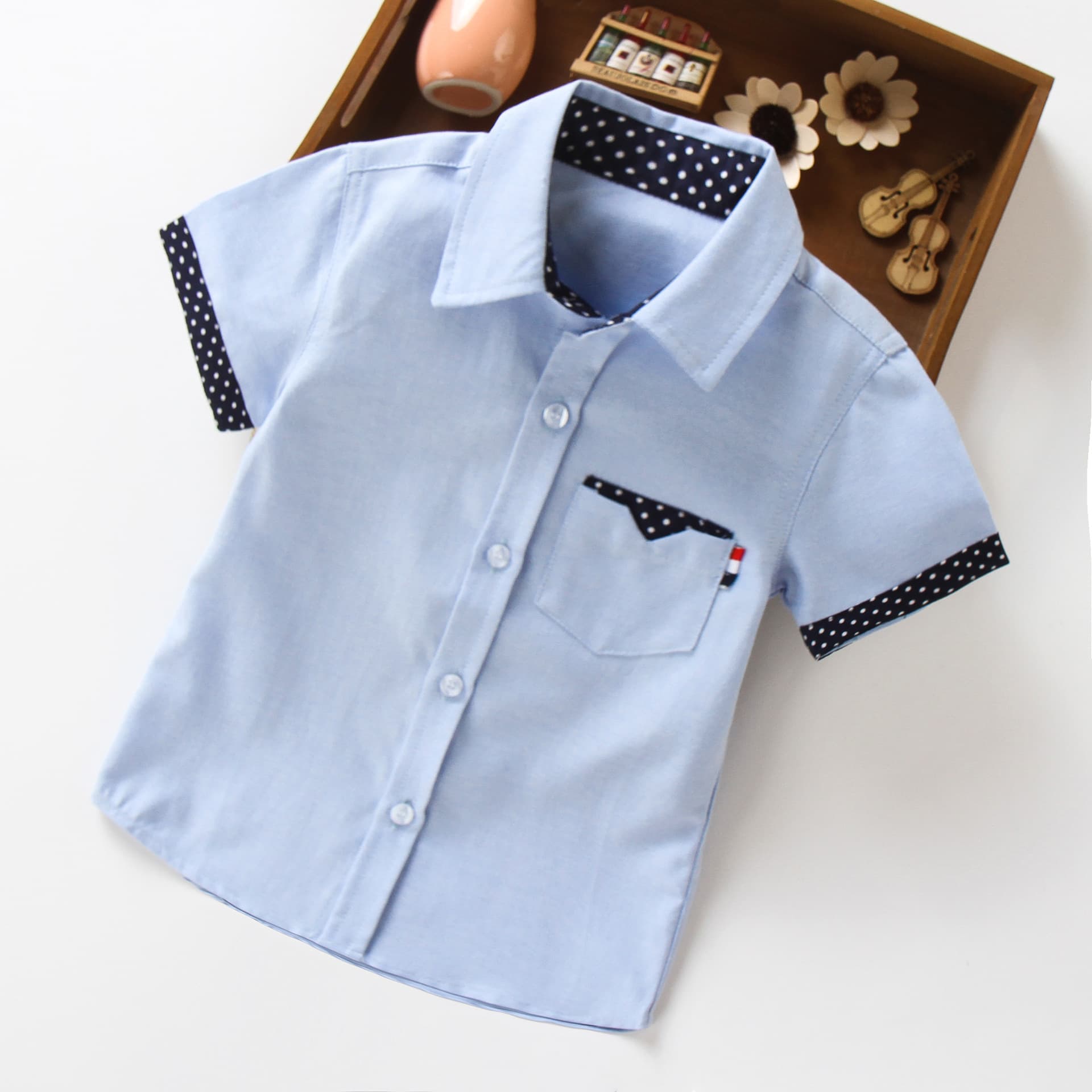 Summer Children's Short Sleeve Thin Casual Shirt Trendy Half Sleeve Shirt for Boys Soft Cotton Round Neck Solid Color Shirt