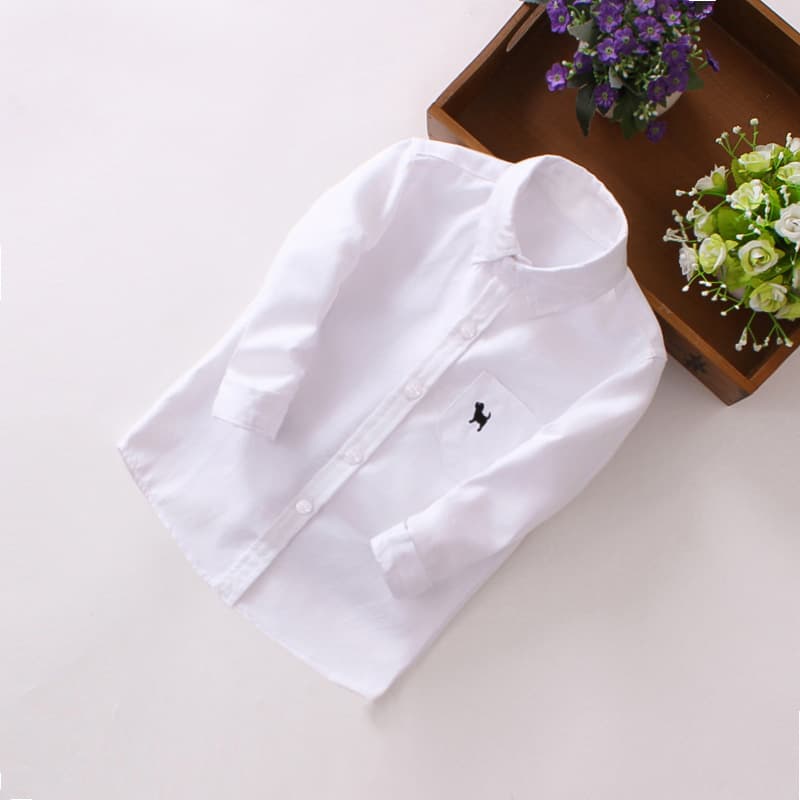 Boys White Shirt Spring Long Sleeve Shirt for Children Versatile Shirt for Ages 3-14 Spring and Autumn Shirt