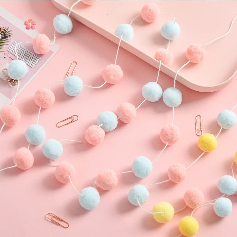 Ins Nordic Style Home Children's Room Girl's Room Decor, Pompom String Hanging Ornament DIY