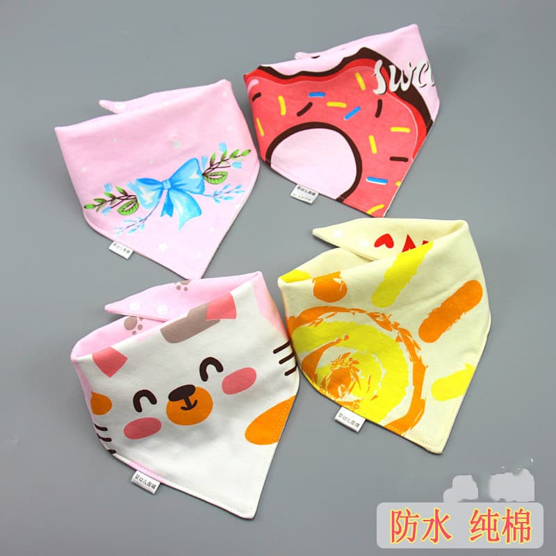 Baby Bib Triangle Bib Pure Cotton Double-Layer Snap Button Waterproof Newborn Drool Bib Kids Scarf Spring Autumn